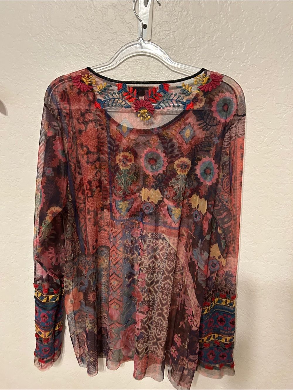 🎀BIYA JOHNNY WAS Embroidered mesh Floral Long-Sleeve Multicolor size XL GUC - Picture 9 of 14